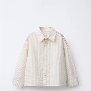 Zara Men's Beige Striped Button Down Shirt